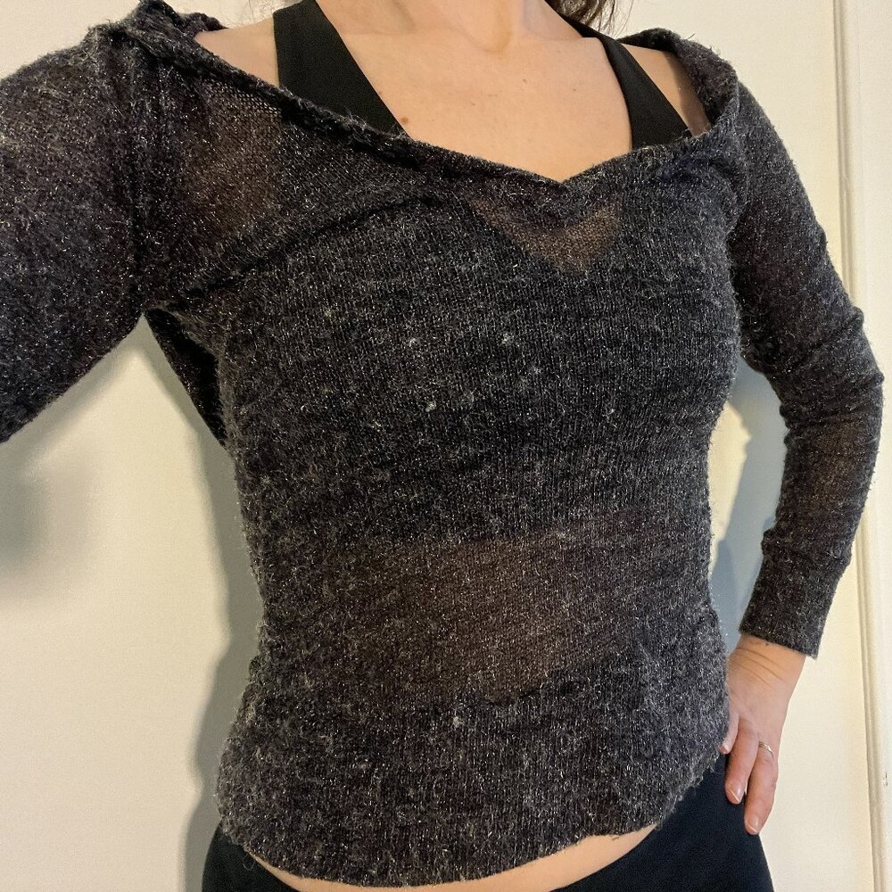 Elegant TALLY WEIJL Grey/Silver Scoop Neck Hoodie (Medium)